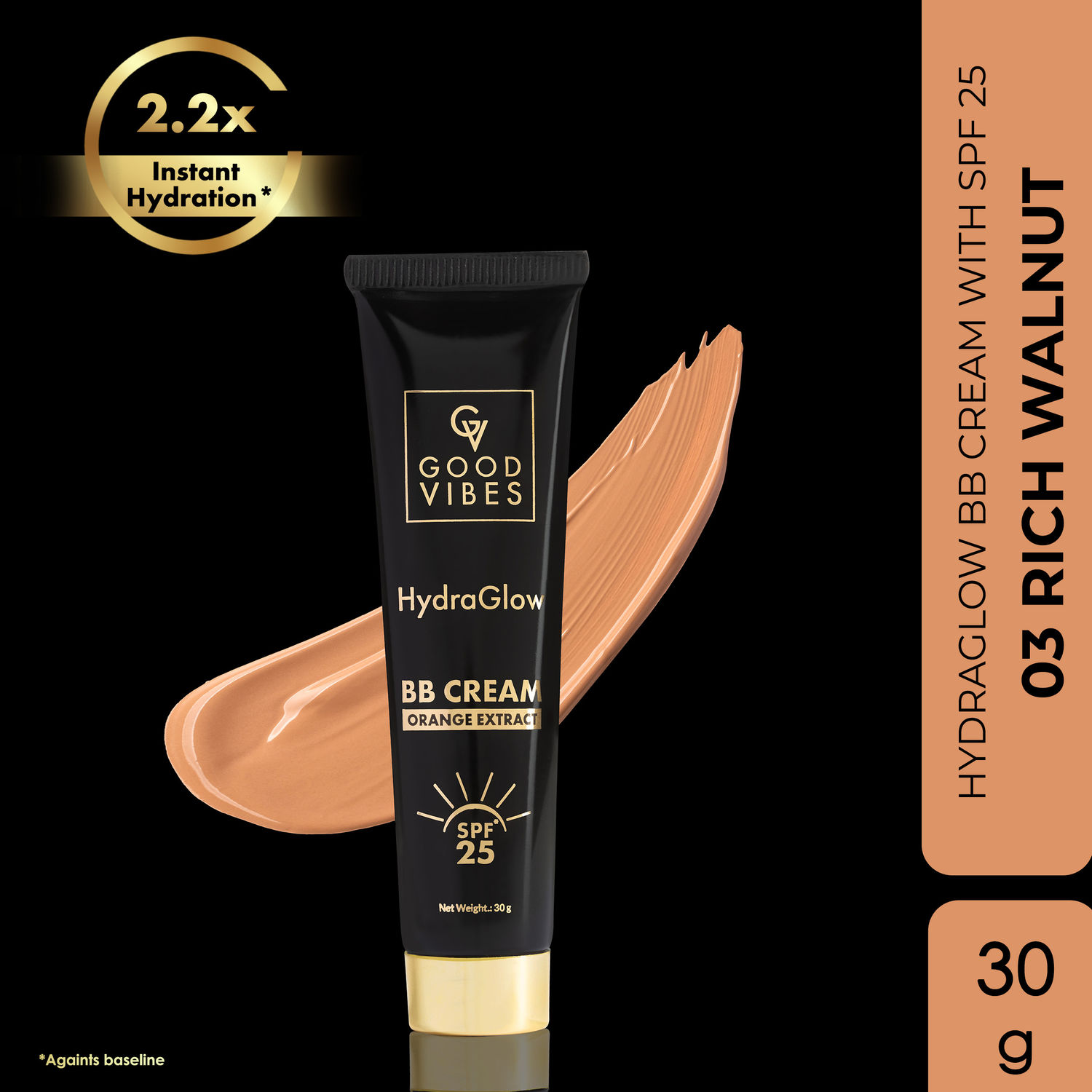 Good Vibes HydraGlow BB Cream | SPF 25 with Orange Extract - Rich Walnut - 03 (30g)