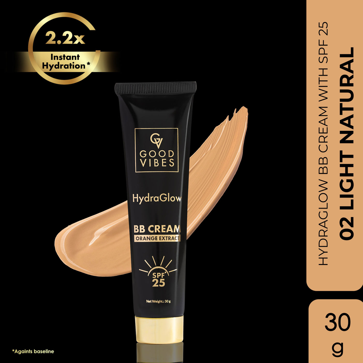 Good Vibes HydraGlow BB Cream | SPF 25 with Orange Extract - Light Natural- 02 (30g)