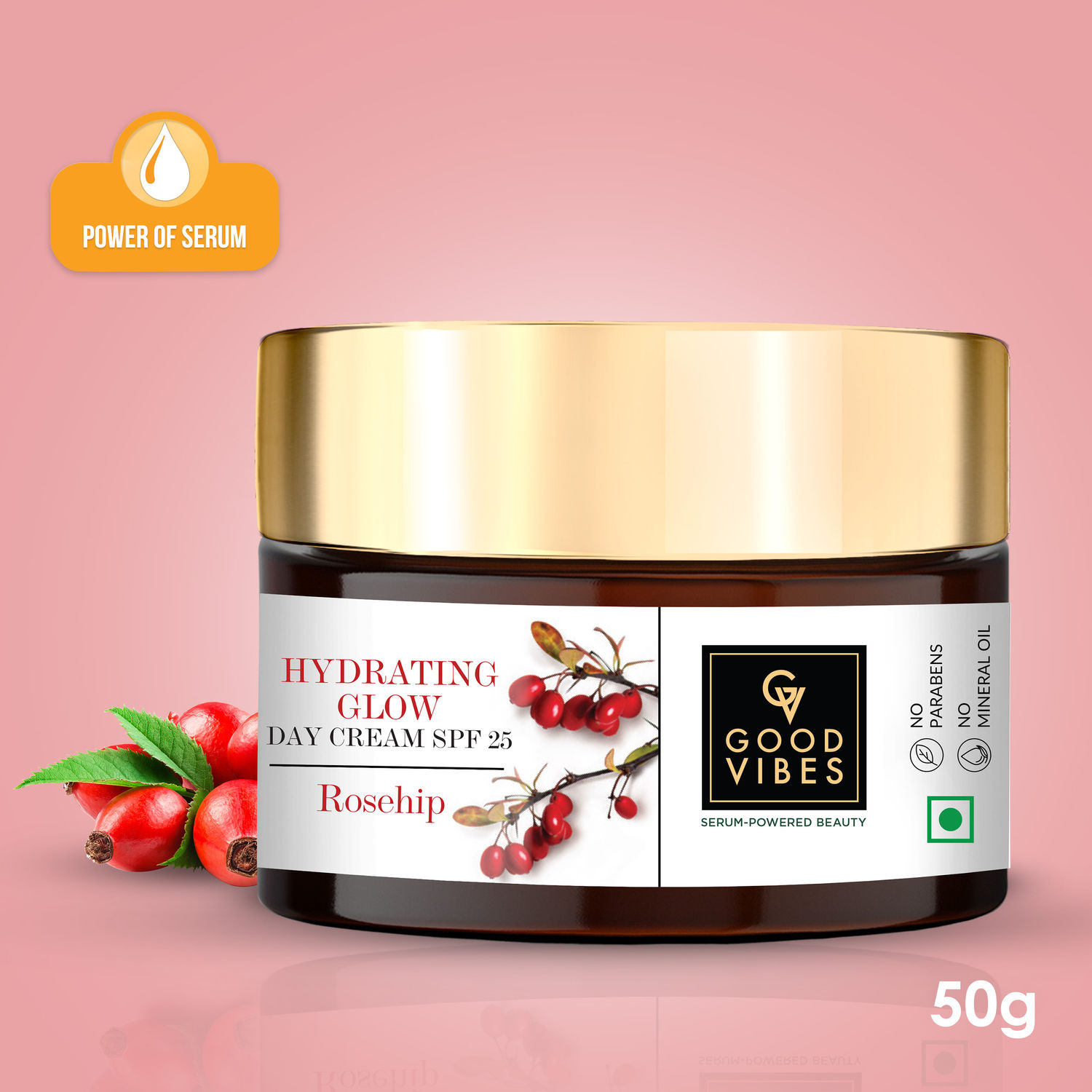 Good Vibes Hydrating Rosehip Day Cream SPF 25 with Power Of Serum | 3 - 1 Product | (50 g)
