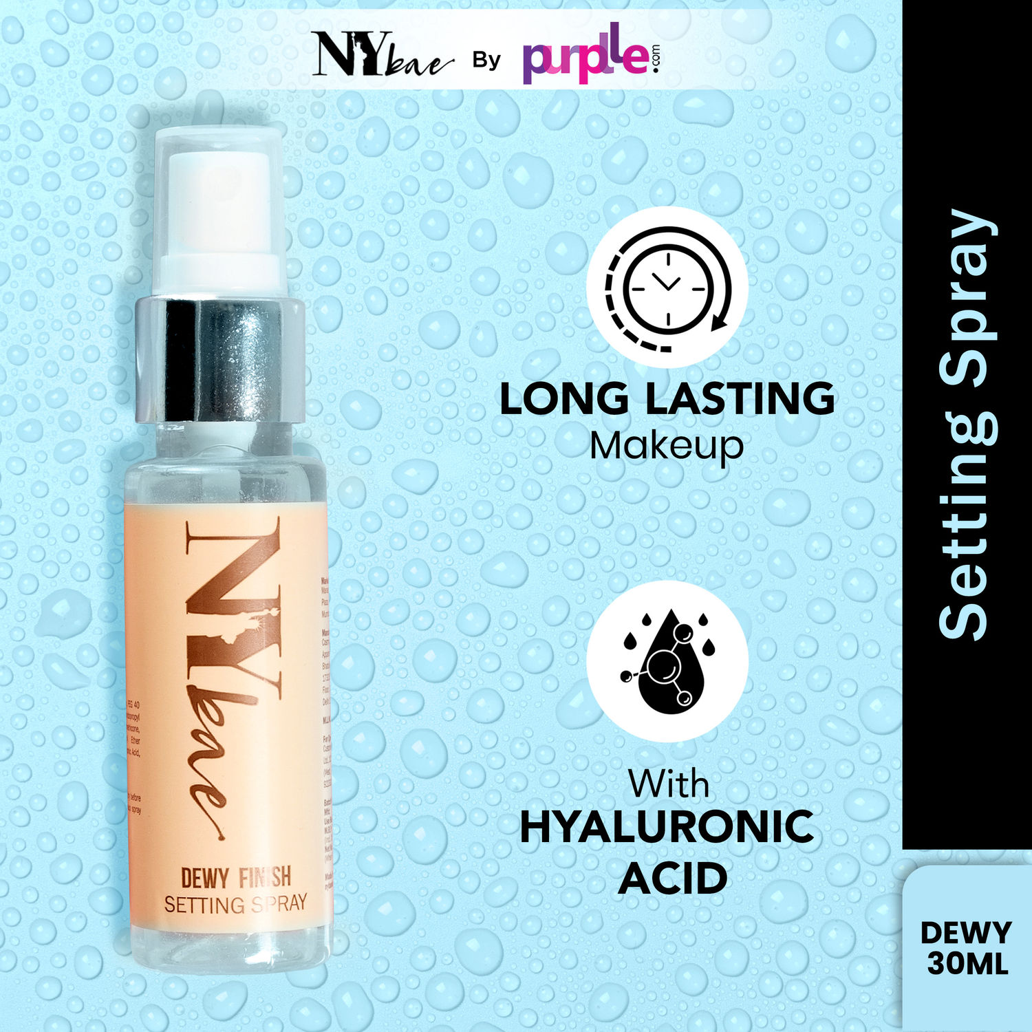 NY Bae Dewy Setting Spray | Makeup Fixer | Long Lasting Makeup | Hydrating | With Hyaluronic Acid | For Normal to Dry Skin | 30 ml
