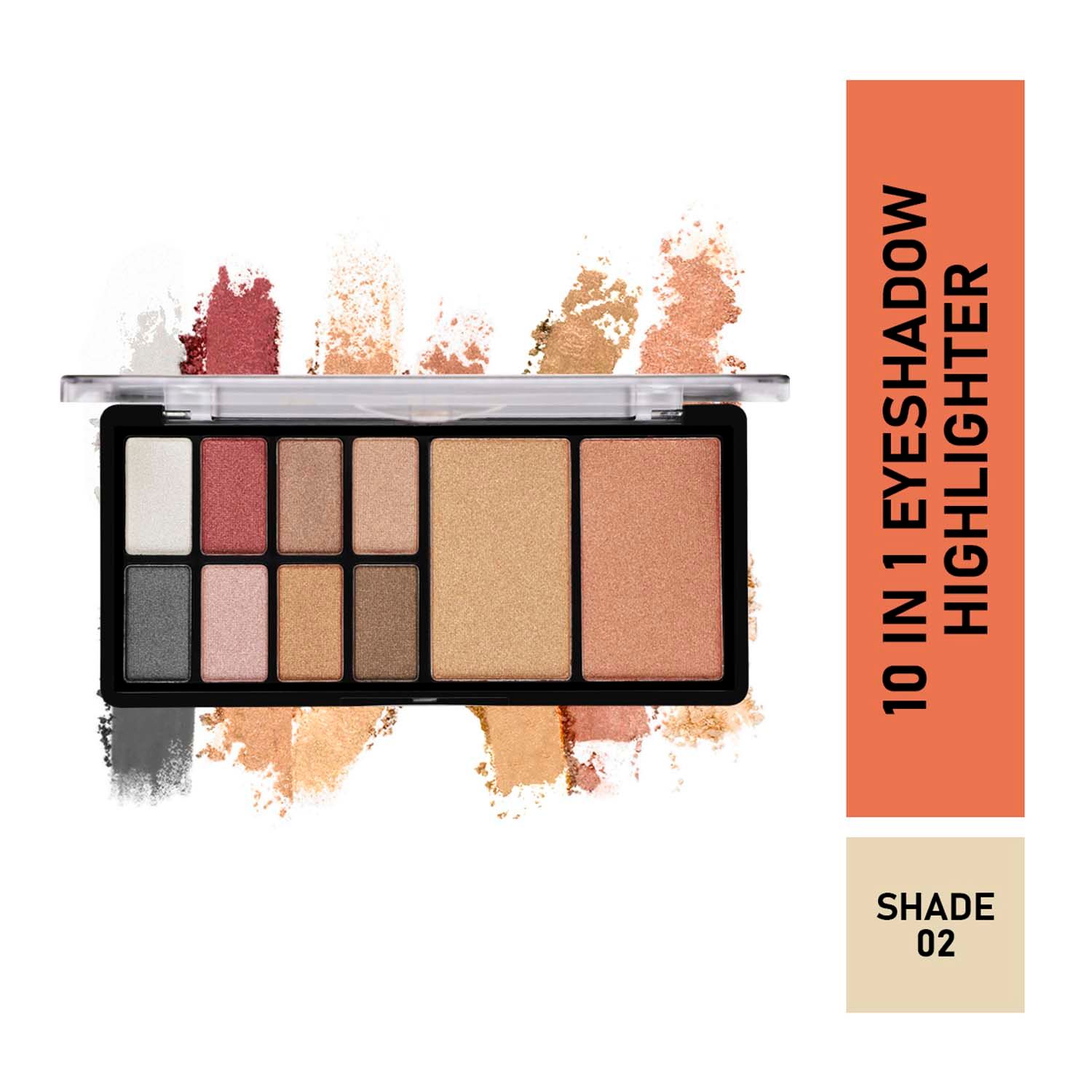 Half N Half 10 in 1 Eyeshadow & Highlighter Makeup Kit, Multicolour