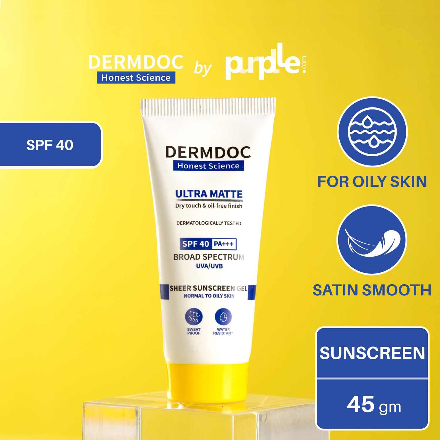 DermDoc Ultra Matte Sheer Sunscreen Gel SPF 40 (45gm) | matte sunscreen for oily skin | matte finish sunscreen | sunscreen | ultra matte sunscreen gel