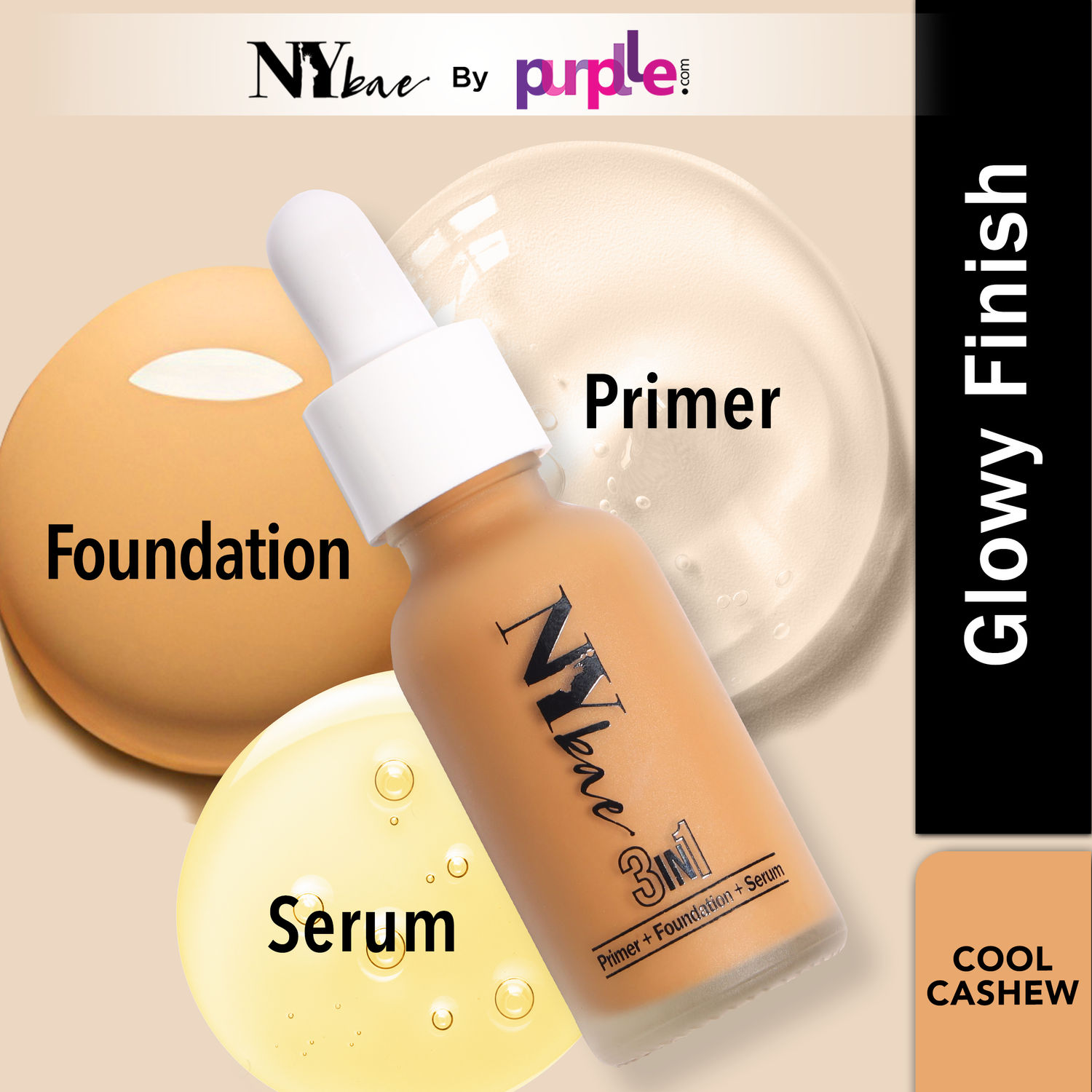 NY Bae 3 in 1 Serum Foundation with Primer | Moisturising | Glowing Korean Skin | Fair | Cool Cashew 04 (30 ml)