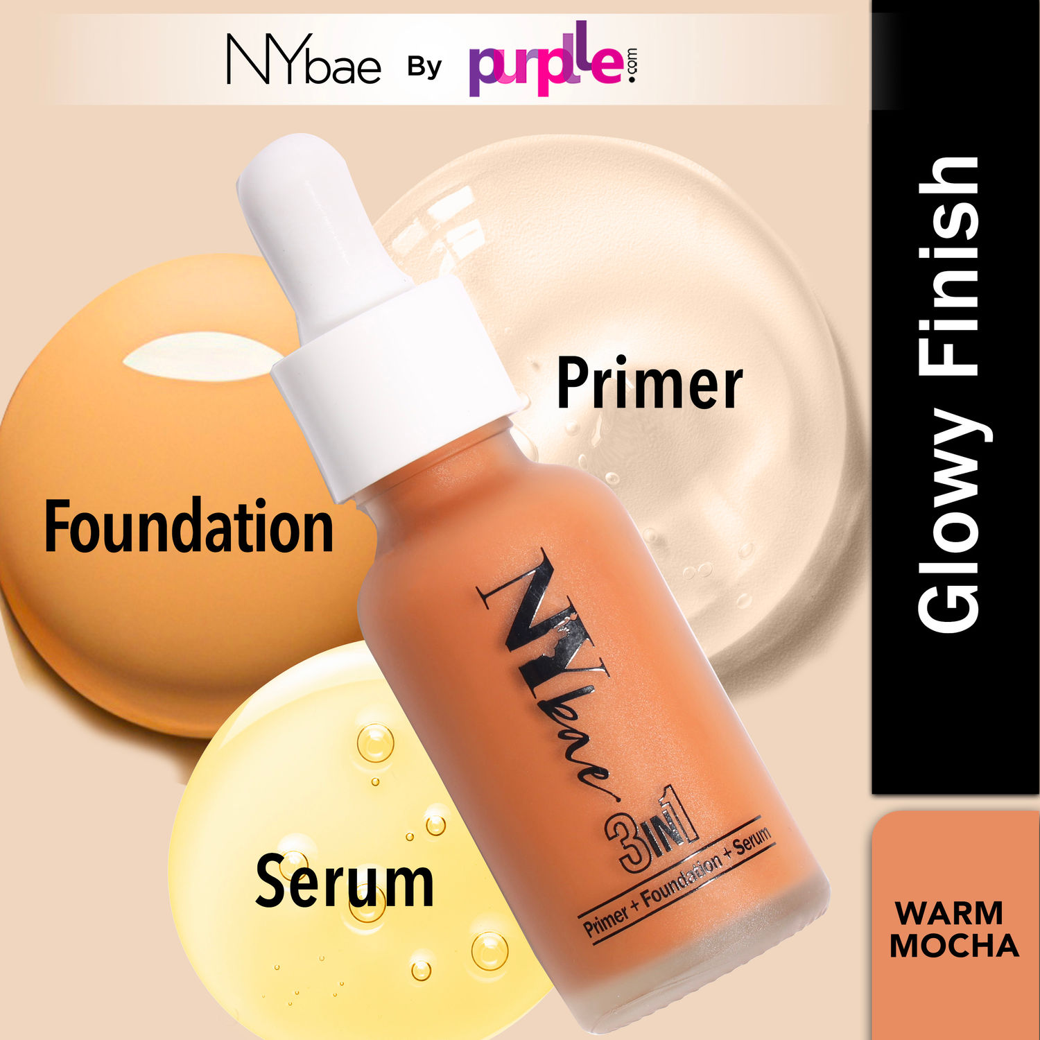 Buy NY Bae 3 in 1 Serum Foundation with Primer I Moisturising I Glowing Korean Skin I Celeb Glow | Dewy Makeup | Warm Mocha 07 (30 ml) - Purplle