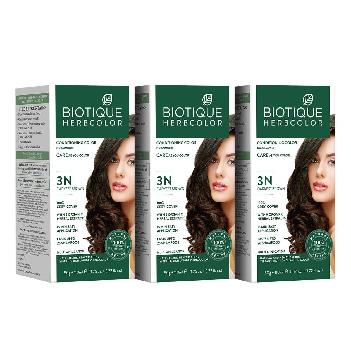 Biotique Bio Herbcolor 3N Darkest Brown (50 g +110 ml)pack of 3