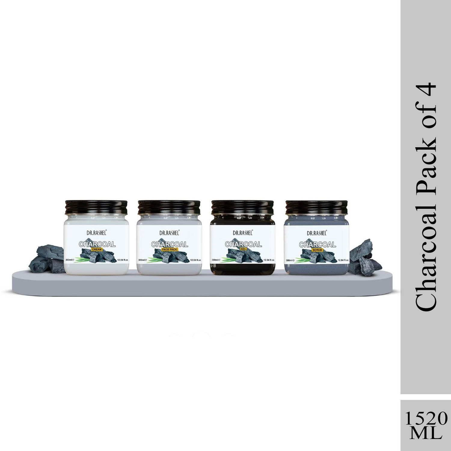Dr.Rashel Charcoal Pack Of 4 (Scrub, Gel, Cream, And Face Pack) (1520ml)