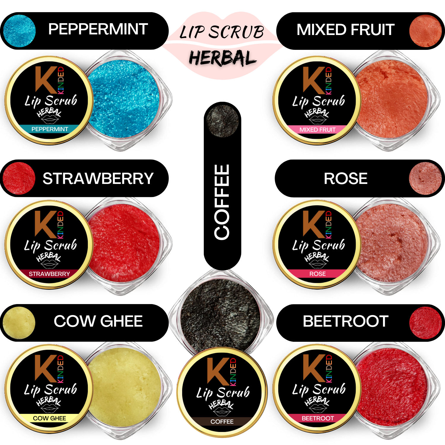 KINDED Lip Sugar Scrub Herbal Natural Exfoliating Scrubber Tan Removal