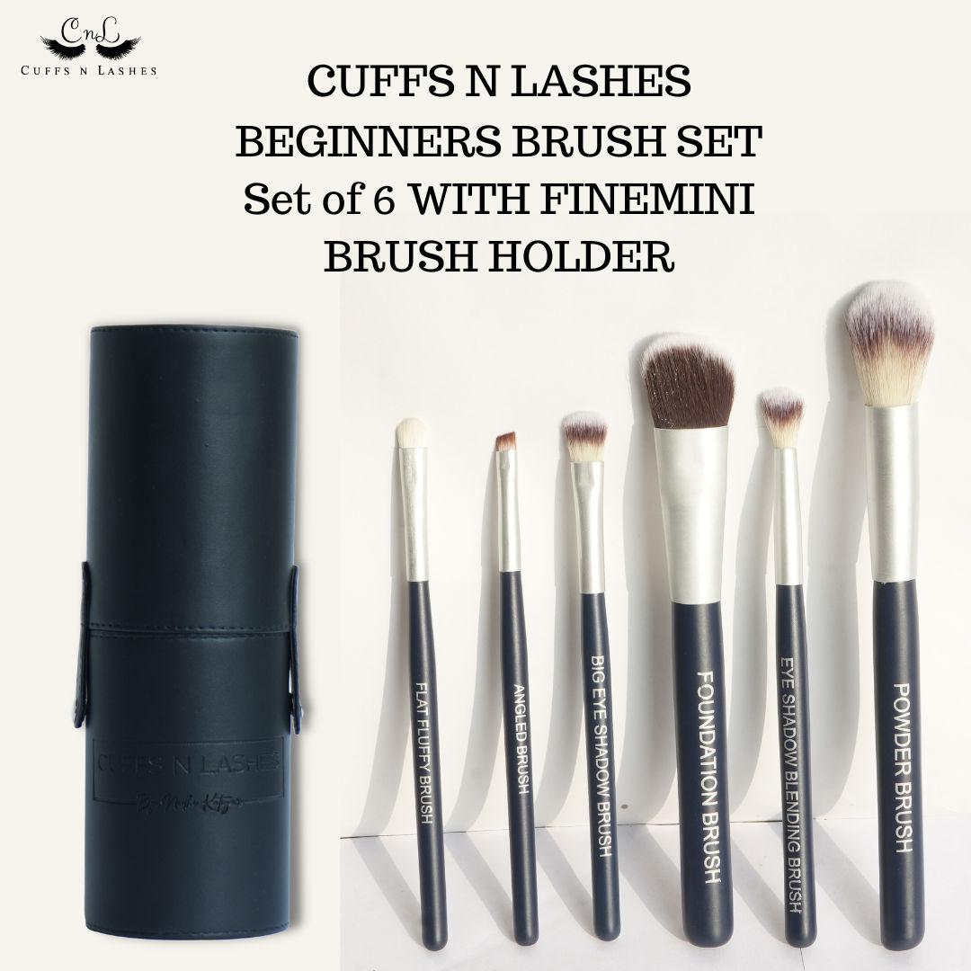 CUFFS N LASHES, BRUSH SET OF 6 WITH MAKEUP HOLDER