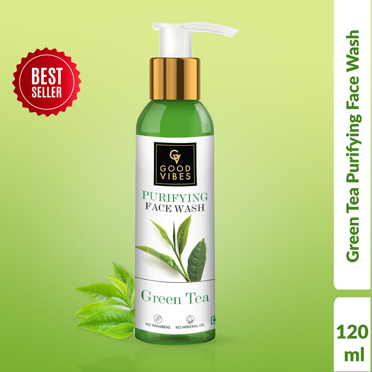 Buy Good Vibes Green Tea Purifying Face Wash | Deep Cleansing, Prevents Acne | With Aloe Vera | No Parabens, No Mineral Oil, No Animal Testing (120 ml) - Purplle