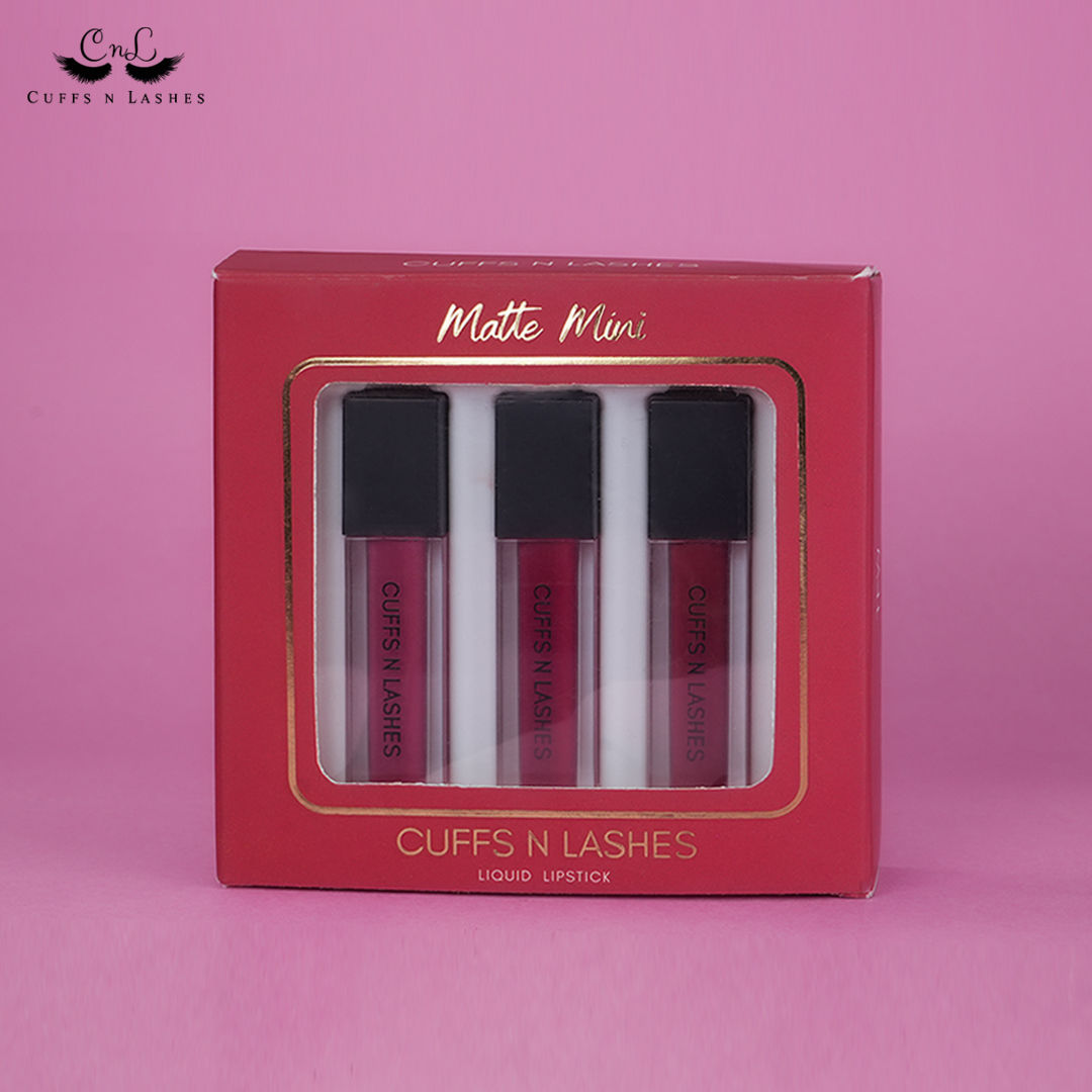 Cuffs N Lashes Matte Mini Set of 3 Matte Liquid Lipstick, TFW (6g)