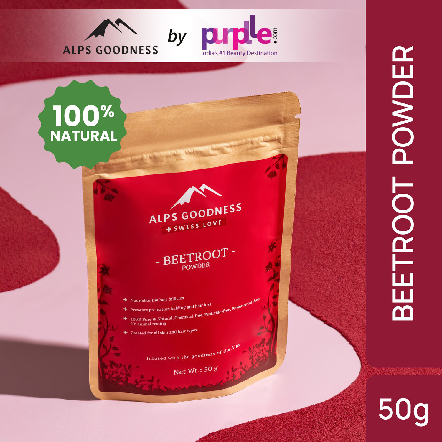 Alps Goodness Powder - Beetroot (50 g)| 100% Natural Powder | No Chemicals, No Preservatives, No Pesticides | Can be used for Hair Mask and Face Mask | Nourishes hair follicles| Face Pack for brightening skin complexion | Hair Spa