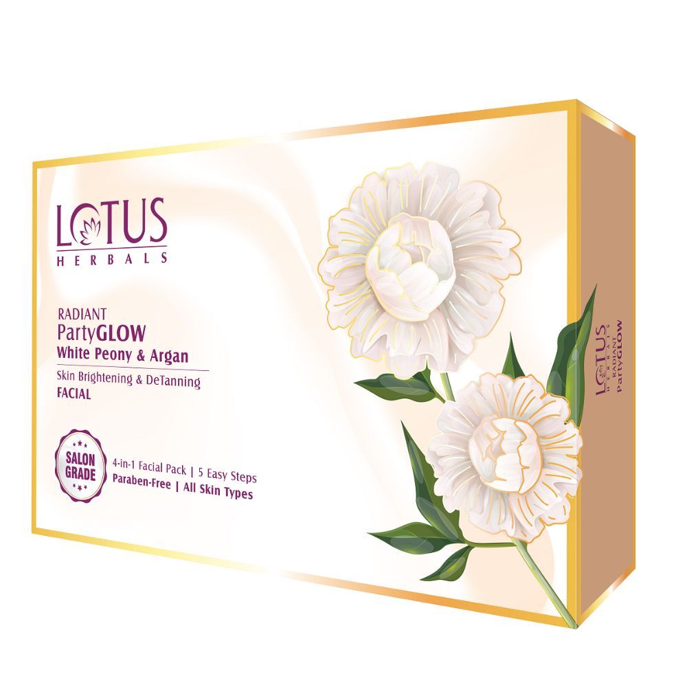 Buy Lotus Herbals Radiant PartyGLOW White Peony & Argan Oil Detanning Facial Kit | 5 Easy Steps | Paraben Free | Salon Grade | All Skin Types | Pack of 4 | 228g - Purplle