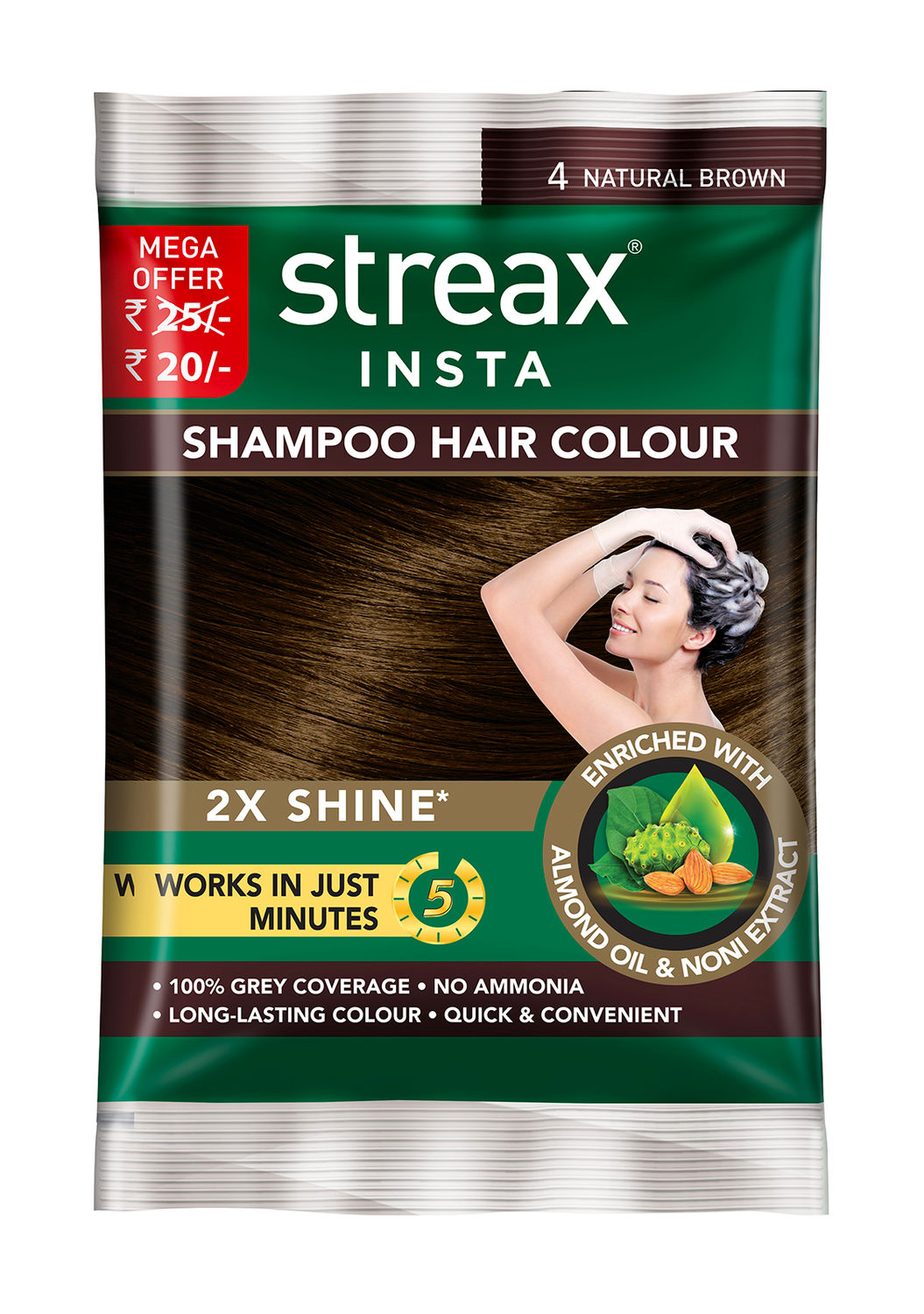 Streax Insta Shampoo Hair Colour Natural Brown (18 ml)
