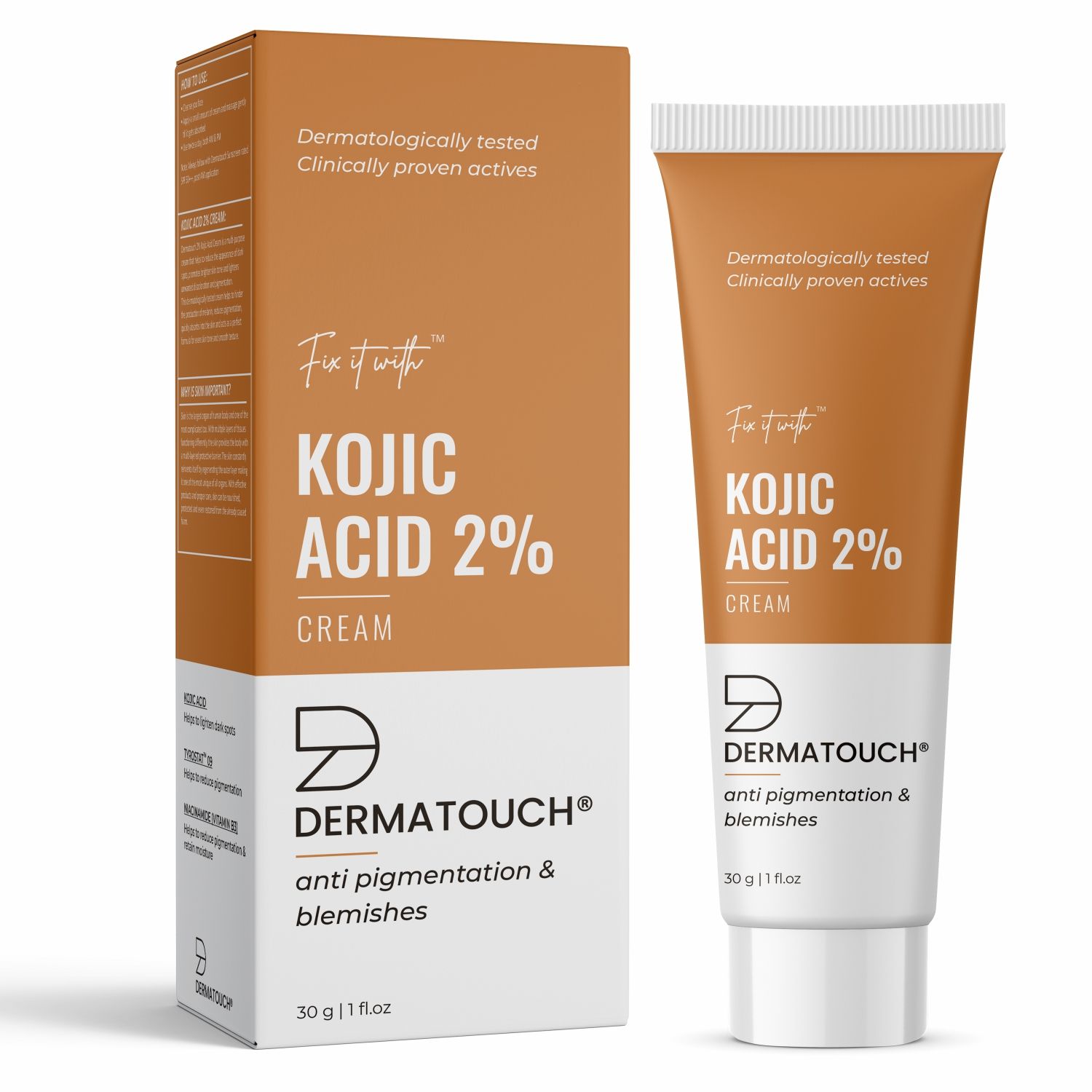 DERMATOUCH Kojic Acid 2% Cream | For Pigmentation, Blemishes and Dark ...