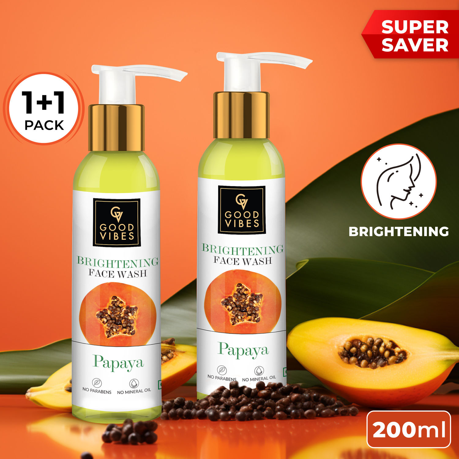 Good Vibes Papaya Brightening Face Wash (Pack of 2) (200ml)