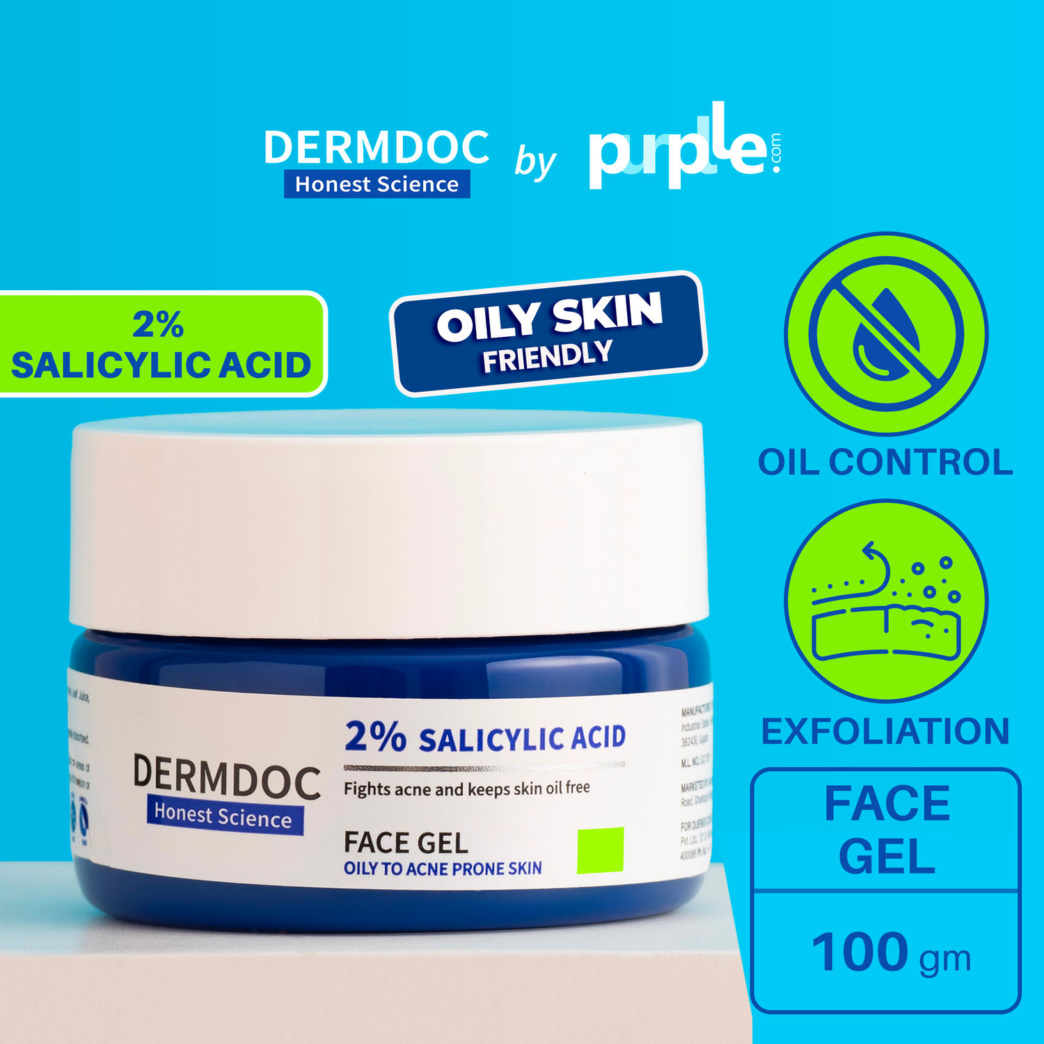 DermDoc 2% Salicylic Acid Anti Acne Face Gel (100 g) |For Oily and Acne  Prone Skin|Lightweight, Absorbs Quickly, Reduces Acne  Blackheads,  Regularizes Sebum Production, Evens Skin Texture|Paraben Free, Silicone Free,  Sulfate