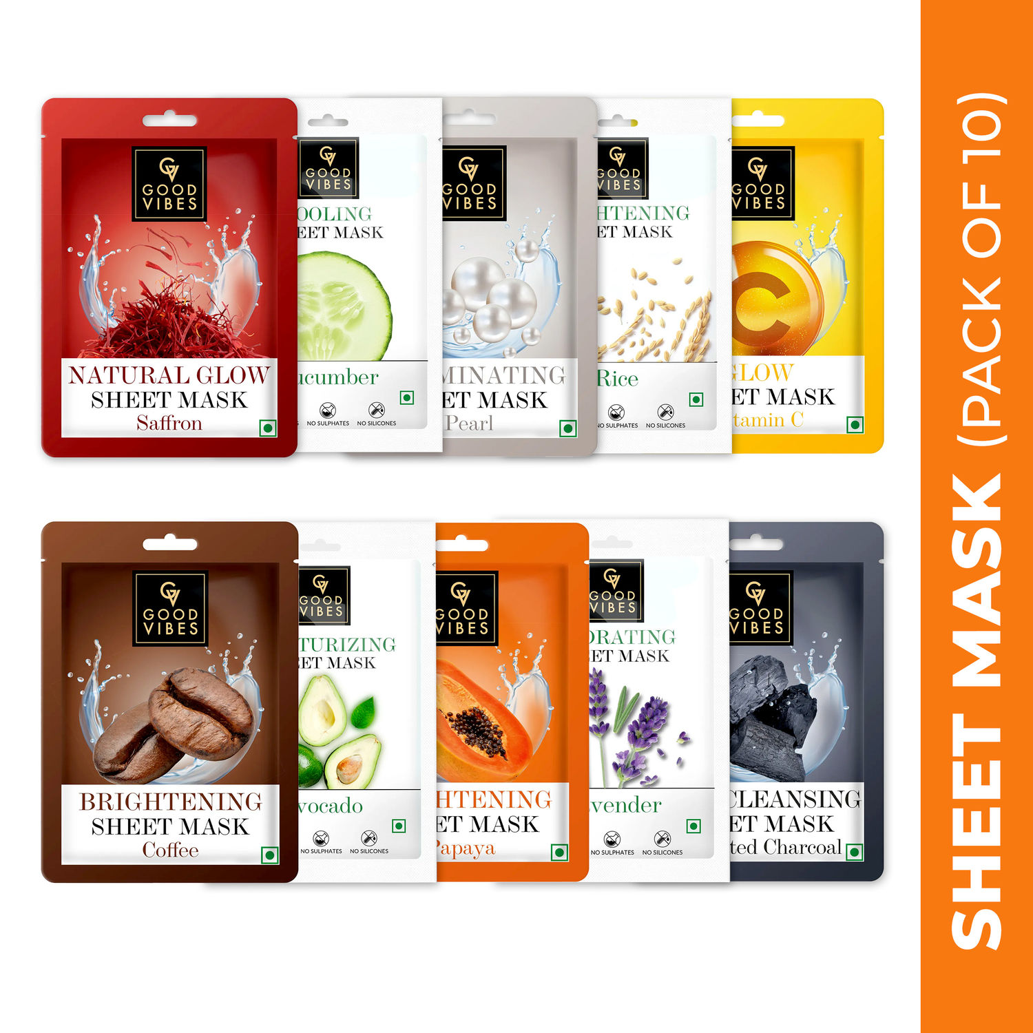 Good Vibes Face Serum Sheet Mask (Pack of 10)