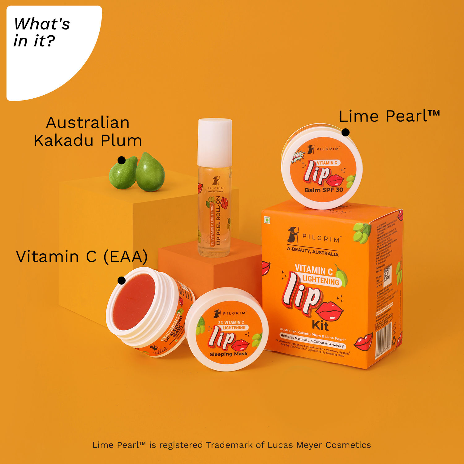 can vitamin c lighten lips Pilgrim Vitamin C Lip Lightening Kit for dark lips with Australian Kakadu  Plum & Lime Pearl 24 ml
