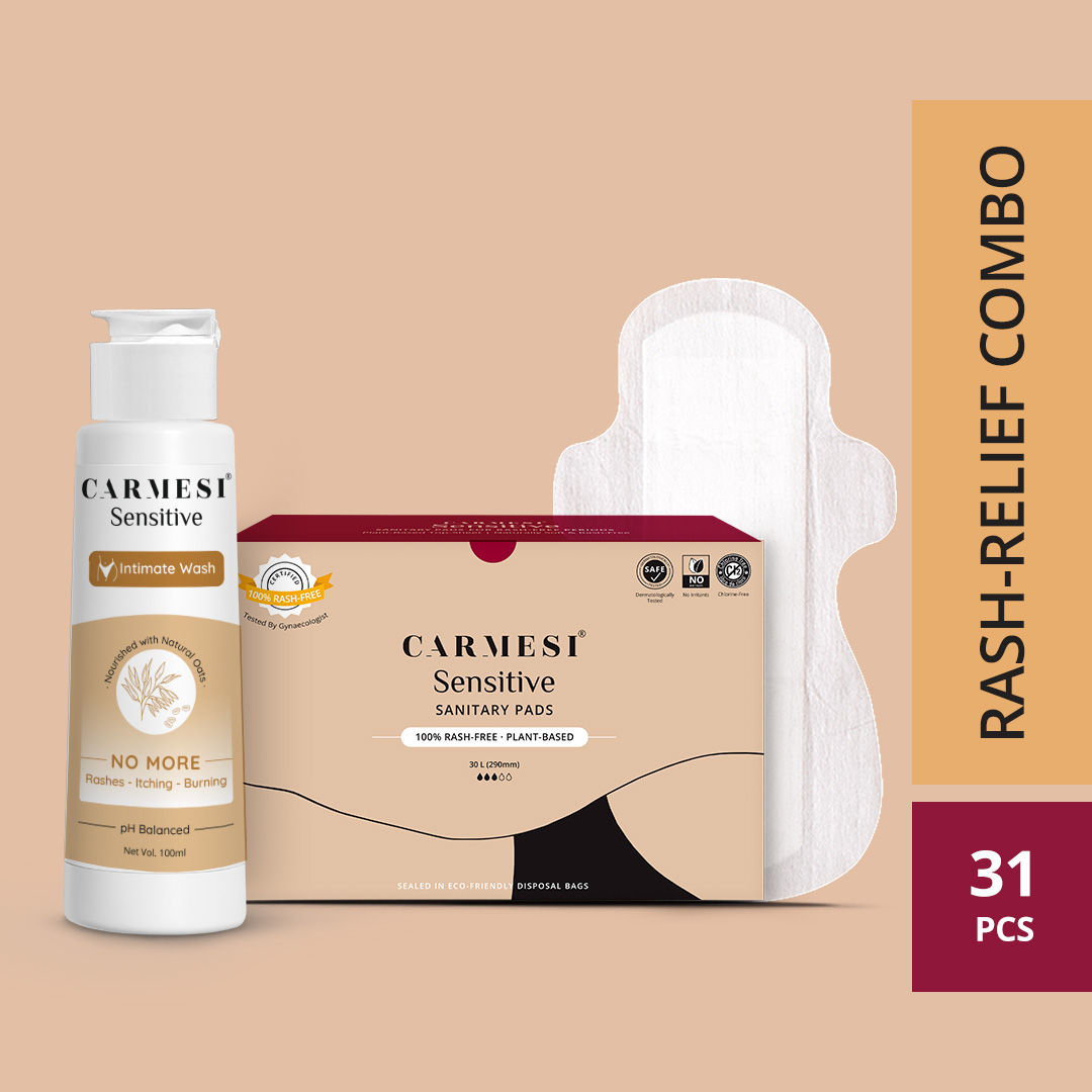 Carmesi RashRelief Combo 30 Sanitary Pads (XL) and Intimate Wash