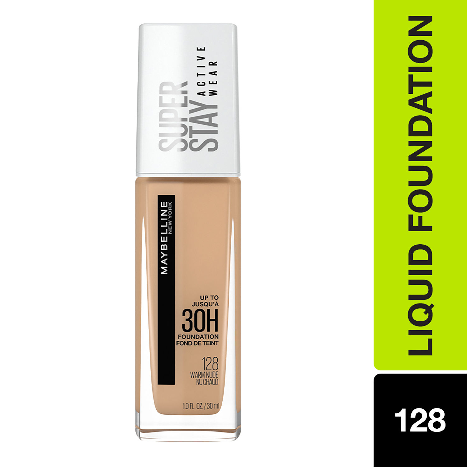 Matte Transfer 128, 30 Active Wear, Super Wear Liquid Finish Stay Maybelline HR 30ml with New Nude, Proof, Warm Foundation, Coverage Full York