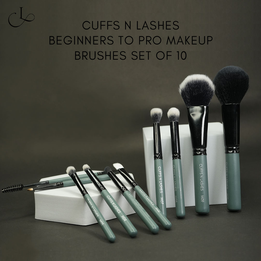 Cuffs N Lashes Mini Makeup Brushes Set of 10, Travel Size Makeup