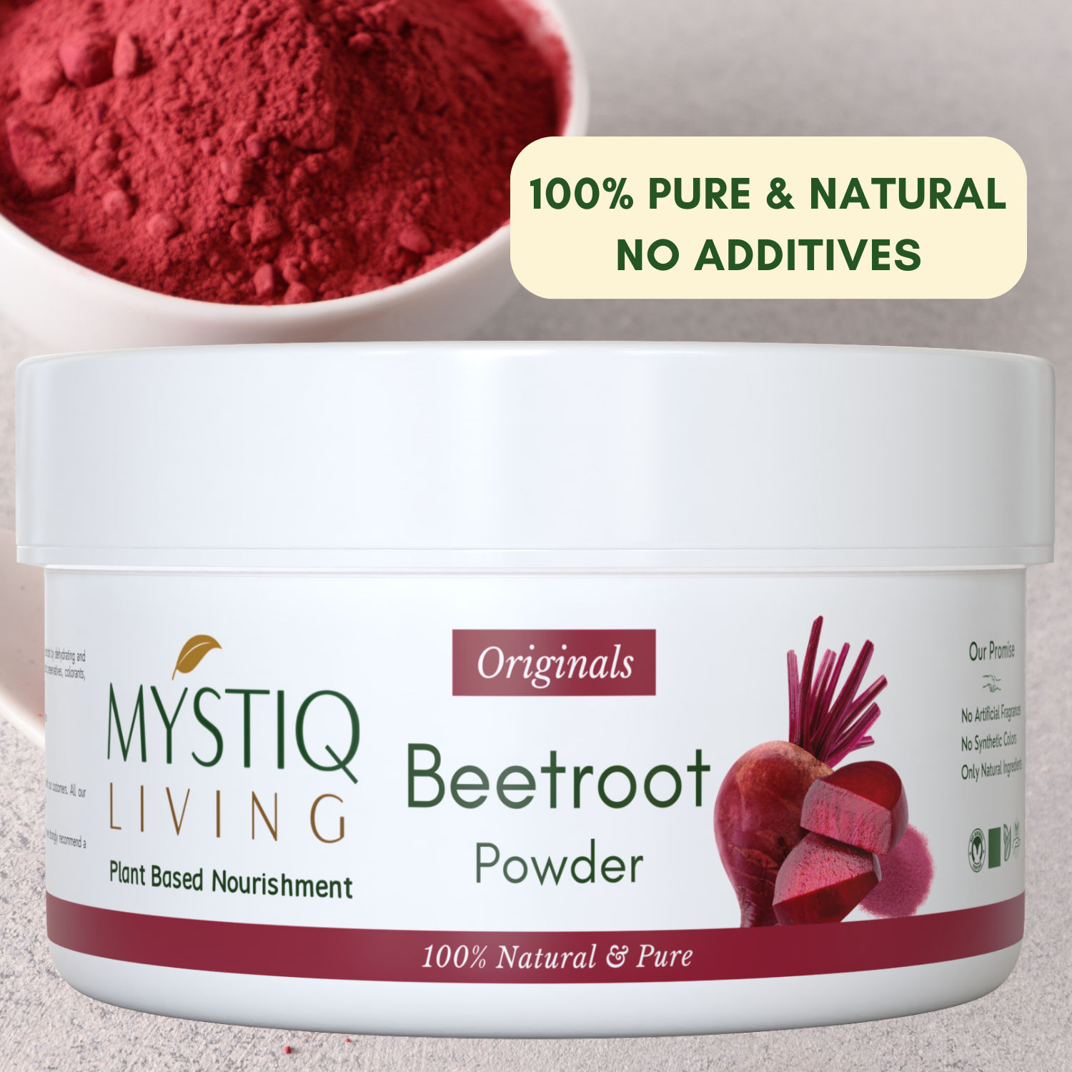 Mystiq Living Organic Beetroot Powder for Hair Mask, Face Mask and Lip