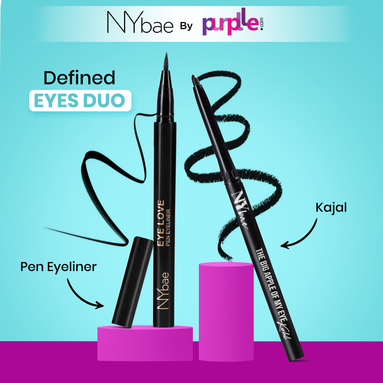 NYbae Defined Eyes Duo Black Kajal Pen Eyeliner Waterproof