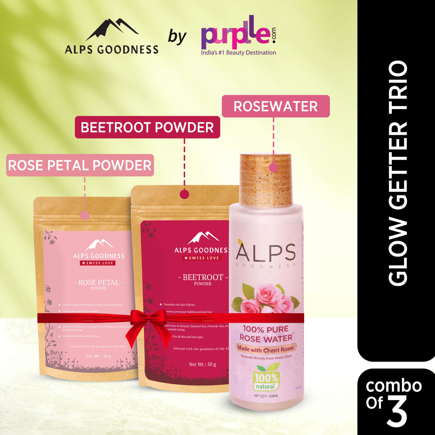 Alps Goodness Glow Getter Trio Beetroot powder + Rose Petal Powder