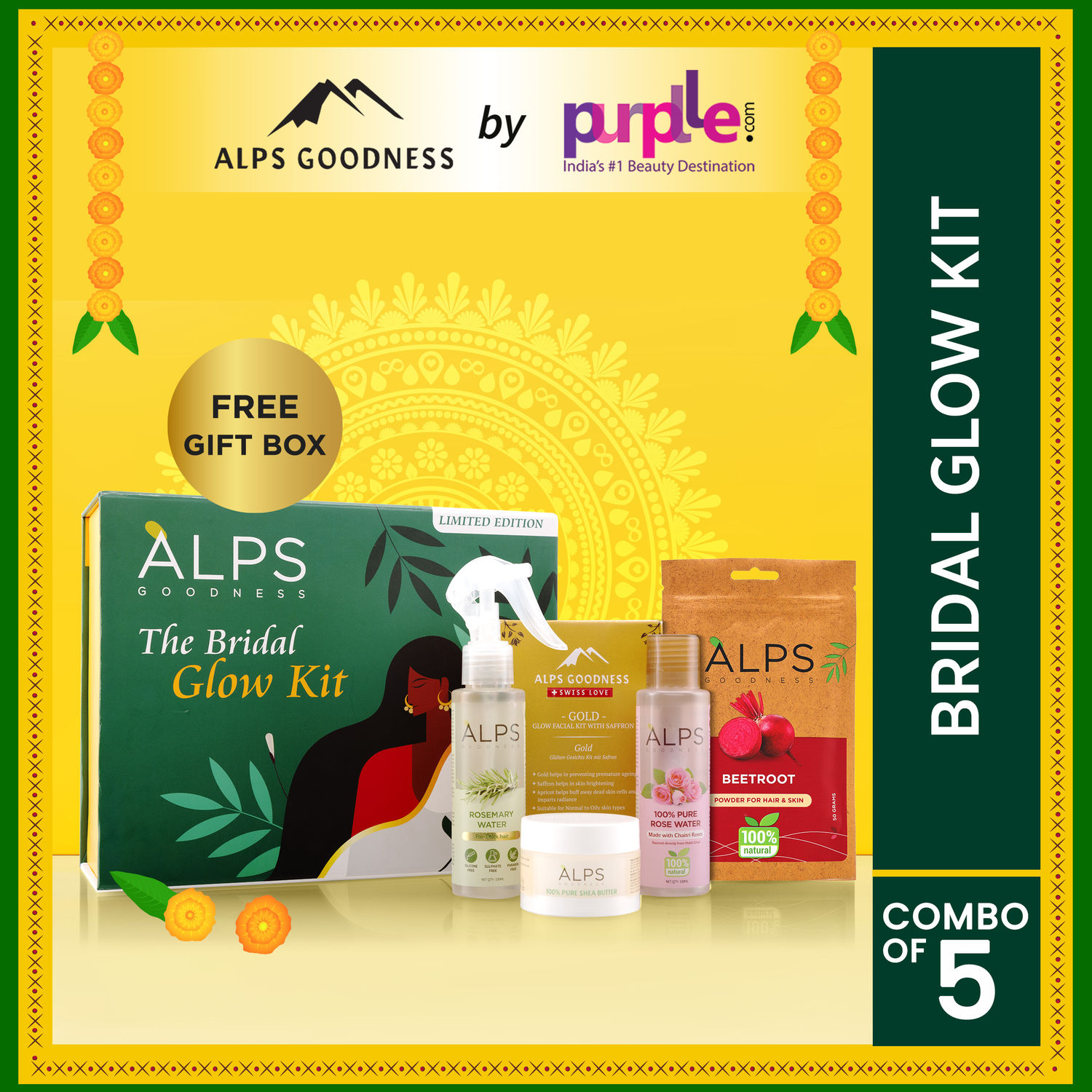 Alps Goodness Wedding Glow Kit (Pack of 5) with Shea Butter, Rosemary