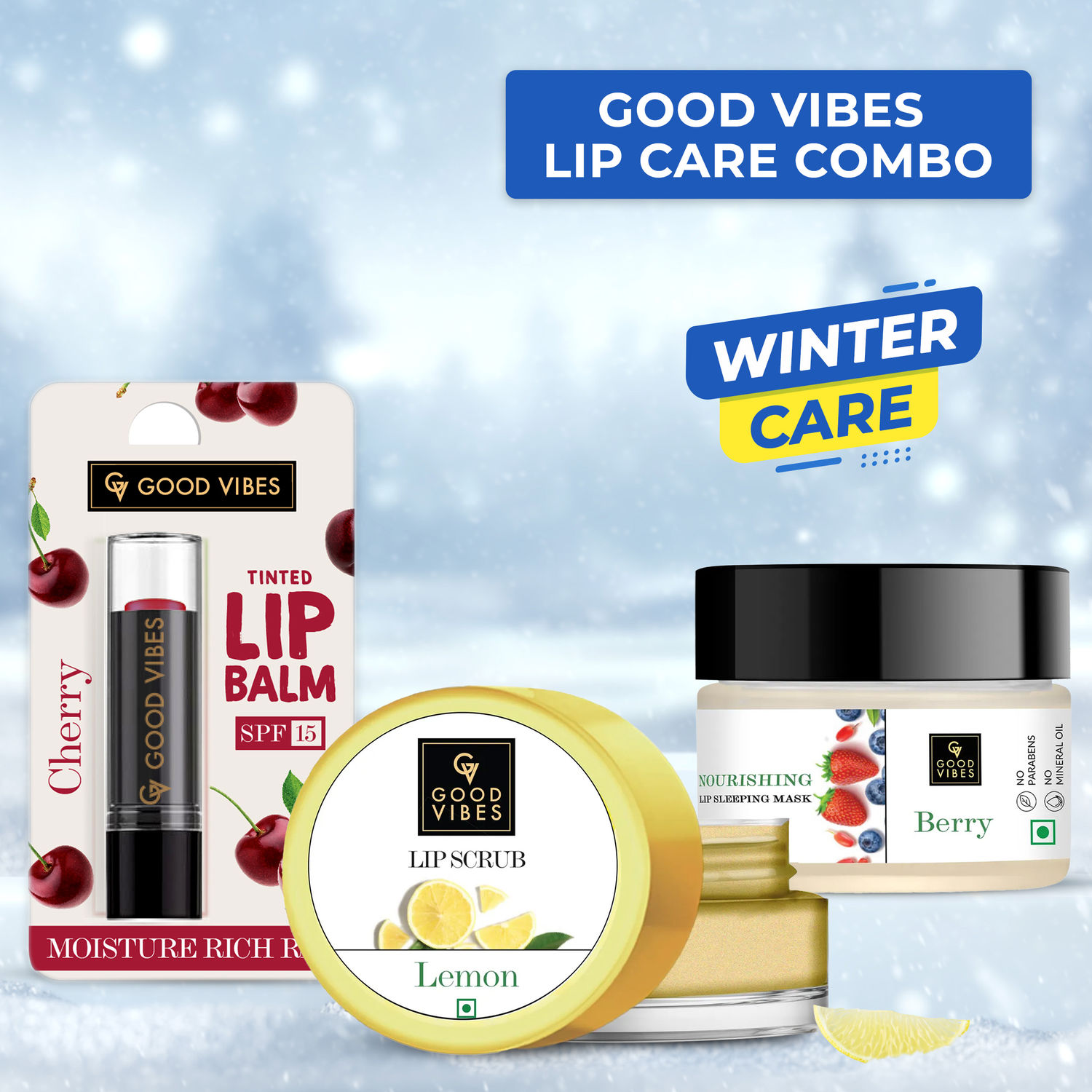 Good Vibes Lip Care Combo (Lip balm + Lip Scrub + Sleeping mask) Peach