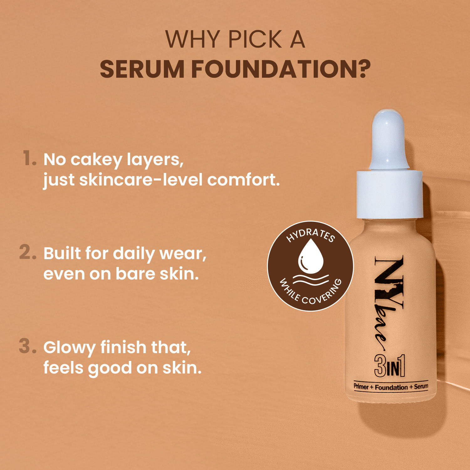 厚岸 NEW BORN FOUNDATION No,3 NY Bae 3 in 1 Primer + Foundation + Serum - Warm Cashew 03 (30 ml)