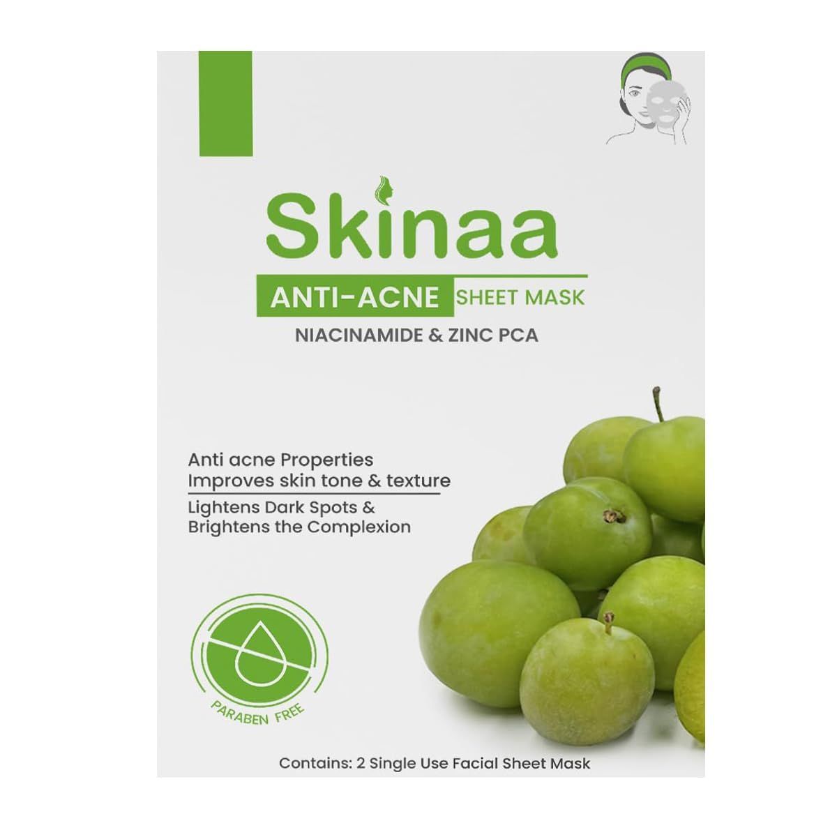 Skinaa AntiAcne Sheet Mask with Niacinamide and Zinc PCA Reduces