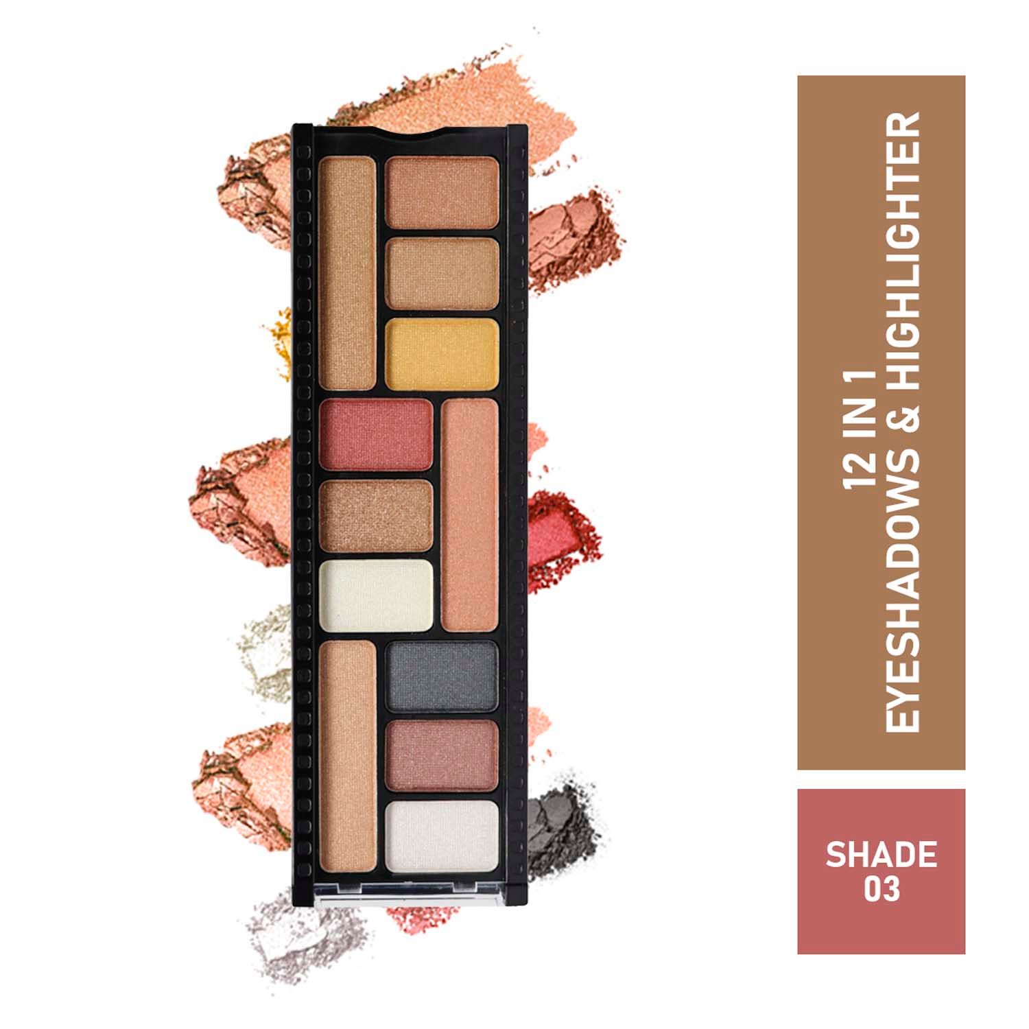 Half N Half 12 in 1 Eyeshadow & Highlighter Makeup Kit, Multicolour
