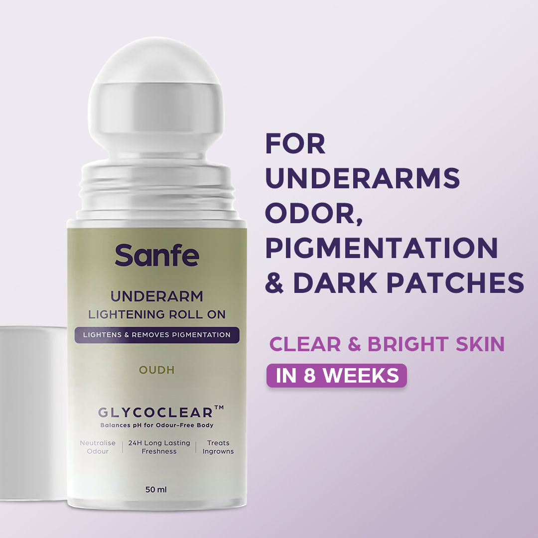 Sanfe Underarm Lightening Roll On (Oudh) with 5 AHA, Glycolic Acid