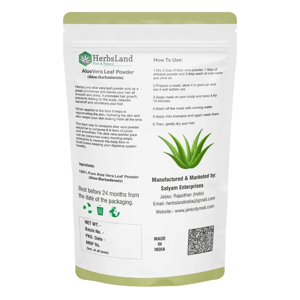 Herbsland Pure Aloe Vera Powder - Skin Soothing, Hydrating & Anti-Aging |  Organic Aloe Vera Face Pack |100 gm