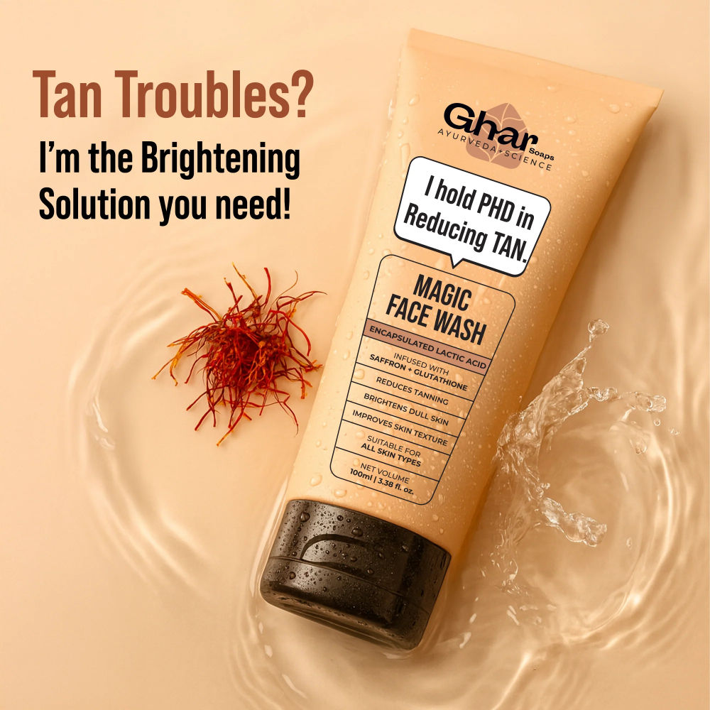 Ghar Soaps Magic Face Wash | With Sandalwood, Saffron & Glutathione | Tan Removal, Skin Brightening & Radiant Glow