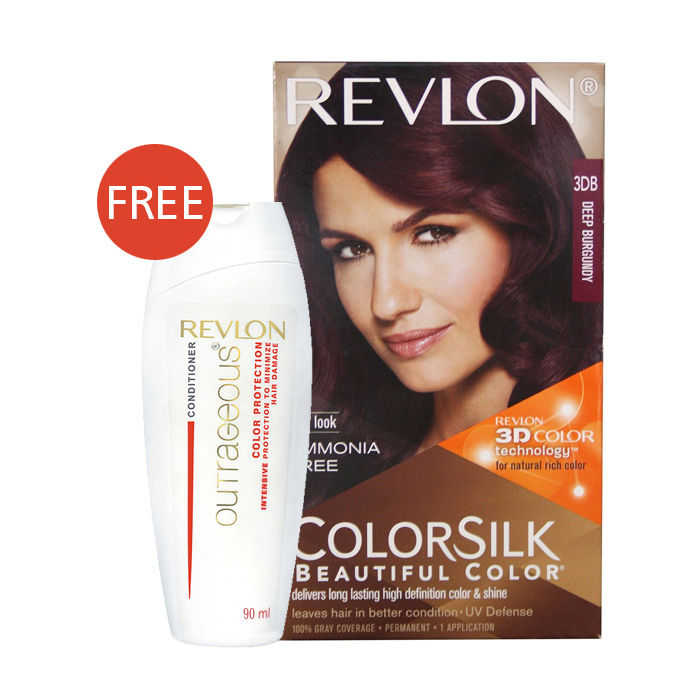 Revlon Colorsilk Hair Color With 3d Color Technology Deep Burgundy 3db Free Revlon Outrageous Color Protection Conditioner 90 Ml