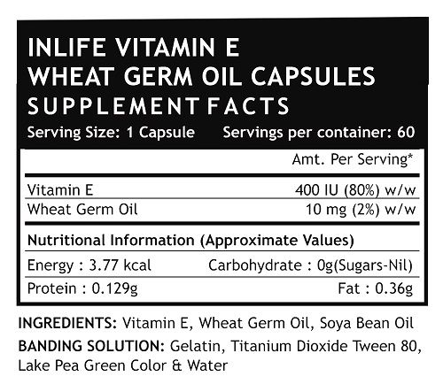 Inlife Vitamin E 400 Iu Wheat Germ Oil 60 Capsules For Hair Fall Acne Marks