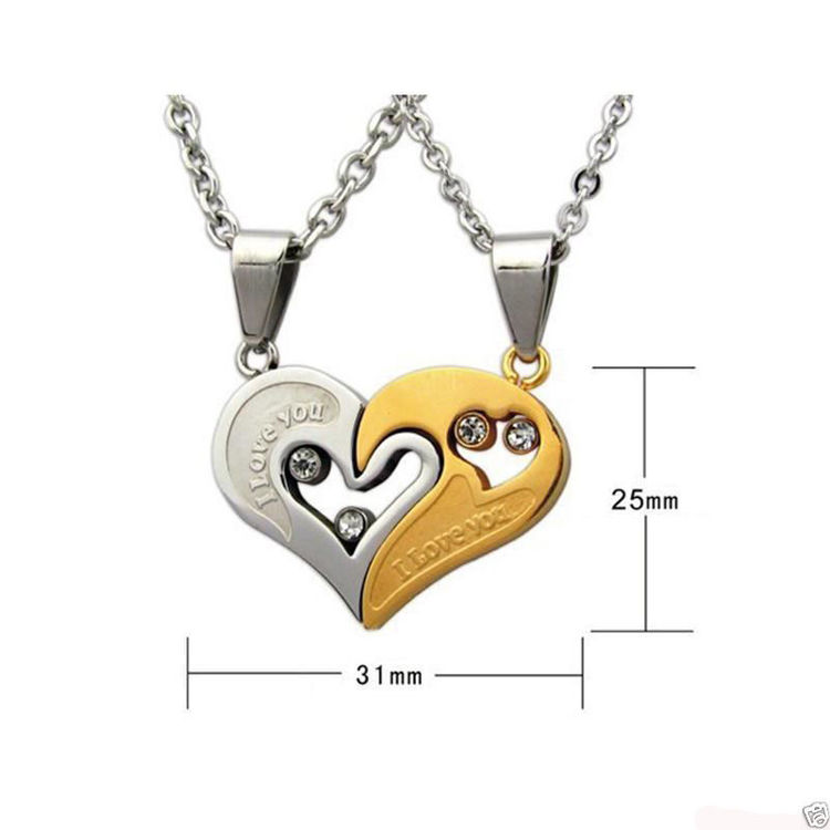 Men Women Stainless Steel Lover Couple Necklace I Love You Heart Pendant Gift H