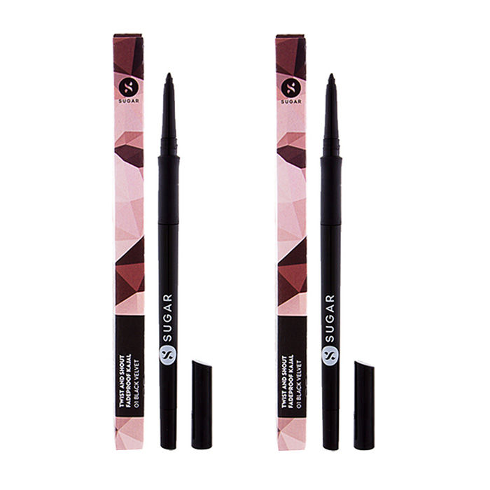 Buy Sugar Cosmetics Twist And Shout Fadeproof Kajal 01 Black Velvet Black Pack Of 2 Online At Purplle Com
