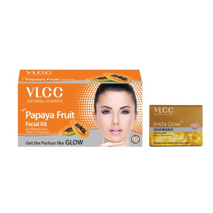 Vlcc Papaya Facial Kit Insta Glow Bleach Combo 90 G