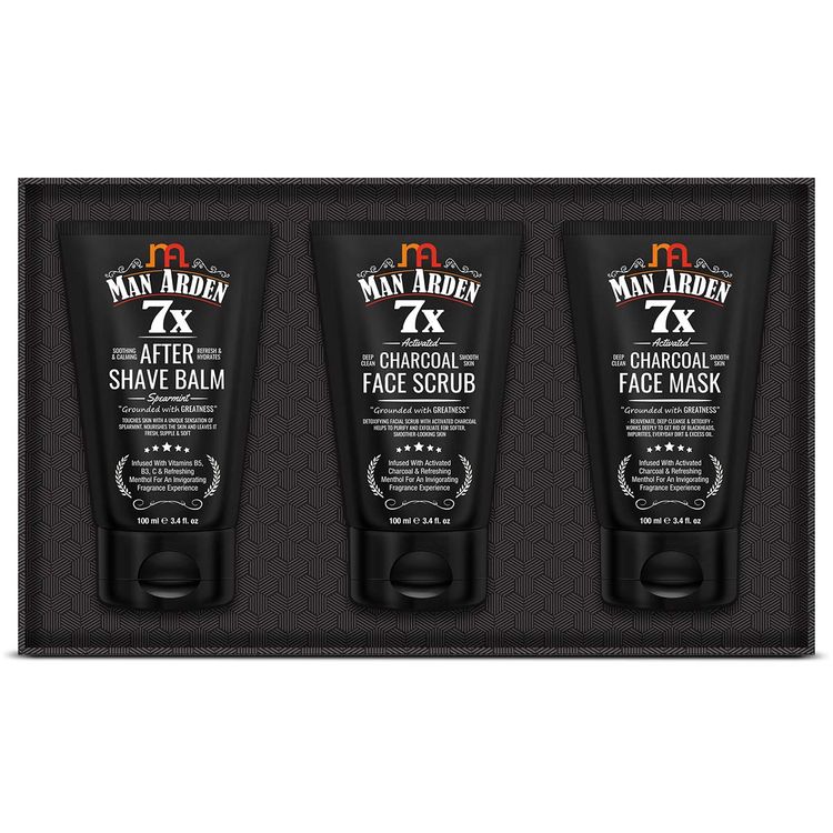 Man Arden Face Care Gift Box For Men: 7X After Shave Balm + Charcoal Face Scrub + Charcoal Face Mask