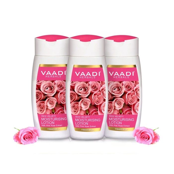 Buy Vaadi Herbals Moisturising Lotion With Pink Rose Extract Value Pack Of 3 110 Ml X 3 Online At Purplle Com