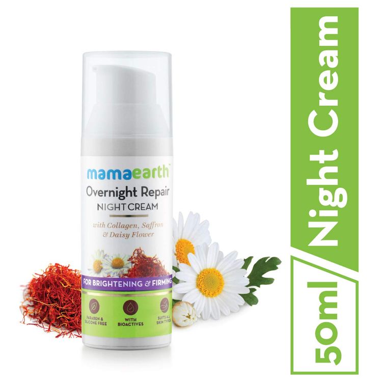 Buy Mamaearth Skin Repair Night Cream For Glowing Skin & Anti Ageing, With Collagen, Saffron & Daisy Flower - 50ML