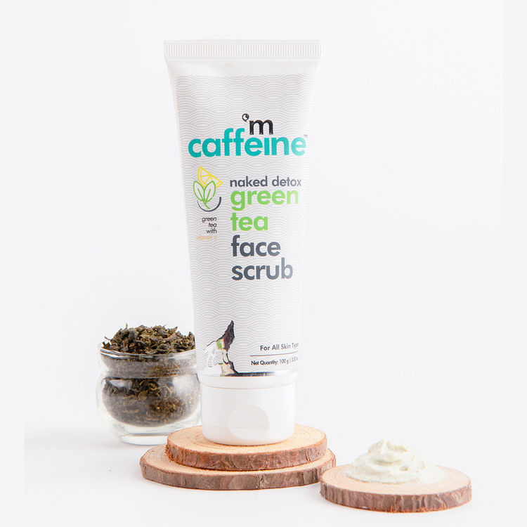 Buy mCaffeine Green Tea Face Scrub (100gm) for Tan and Toxin Removal | Antioxidant Rich with Vitamin C and Hyaluronic Acid | Gentle Exfoliation for Men and Women | Soap Free - Purplle (100gm)
