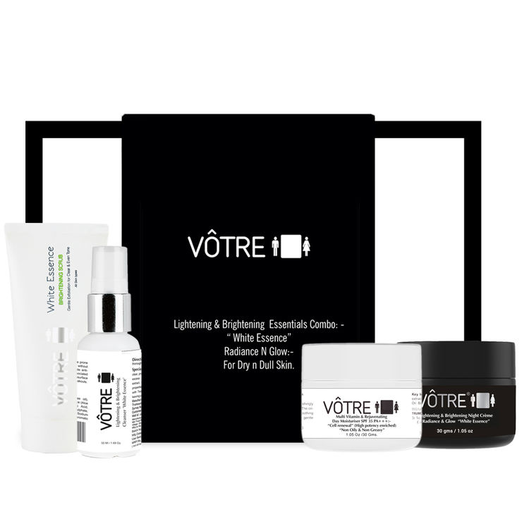 Votre Lightening Brightening Essentials Combo White Essence Radiance N Glow For Dry N Dull Skin 140 Gm