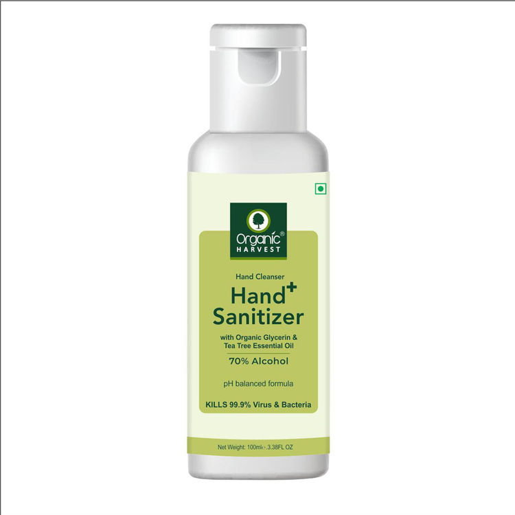 Organic Harvest Instant Anti - Bacterial Gel Hand Sanitizer & Hand Cleanser with Organic Glycerin & Tea Tree Essential Oil, 70% Alcohol, Kills 99.9% Virus & Bacteria (100 ml)