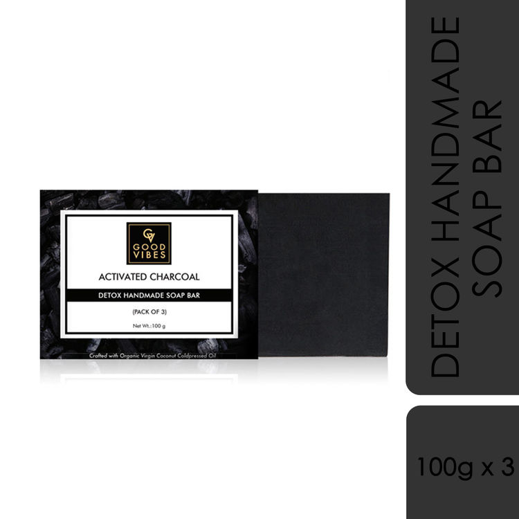 Good Vibes Activated Charcoal Detox Handmade Soap Bar (Pack of 3) | Cleansing, Rejuvenating | No Parabens, No Animal Testing (100 g x 3)