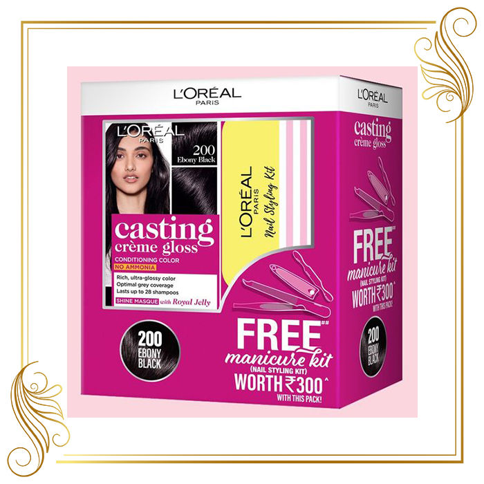 Buy L Oreal Paris Casting Creme Gloss Hair Colour 200 Ebony Black With Manicure Kit Free Online At Purplle Com Yarı kalıcı sac boyası /. l oreal paris casting creme gloss hair colour 200 ebony black with manicure kit free