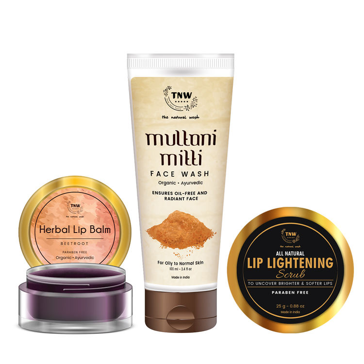 Tnw The Natural Wash Lip Lightening Scrub Beetroot Lip Balm Multani Mitti Face Wash Combo Beetroot & orange face and body scrub.